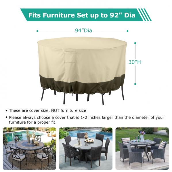 SunPatio Outdoor Table and Chair Cover Heavy Duty Dining Table Set Cover Beige Waterproof Patio Round Furniture Set Cover 84 Dia x 30 H All Weather Protection 